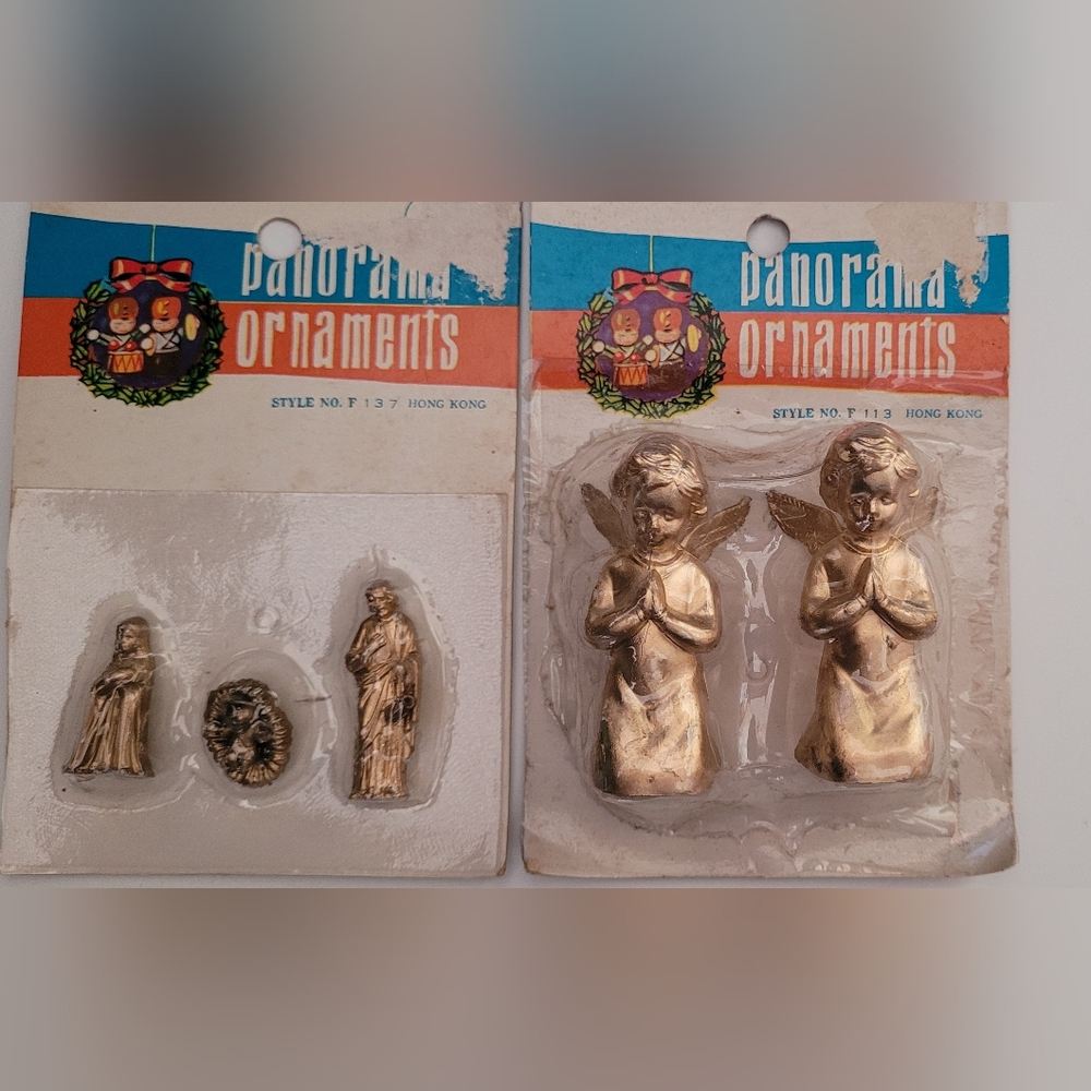 2 Packs Vintage Plastic Panorama Ornaments Angels Jesus Joseph Mary